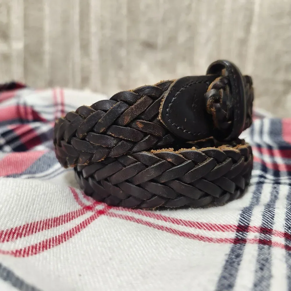 Dockers Mens 36 Dark Brown Braided Genuine Leather Belt Leather Covered Buckle